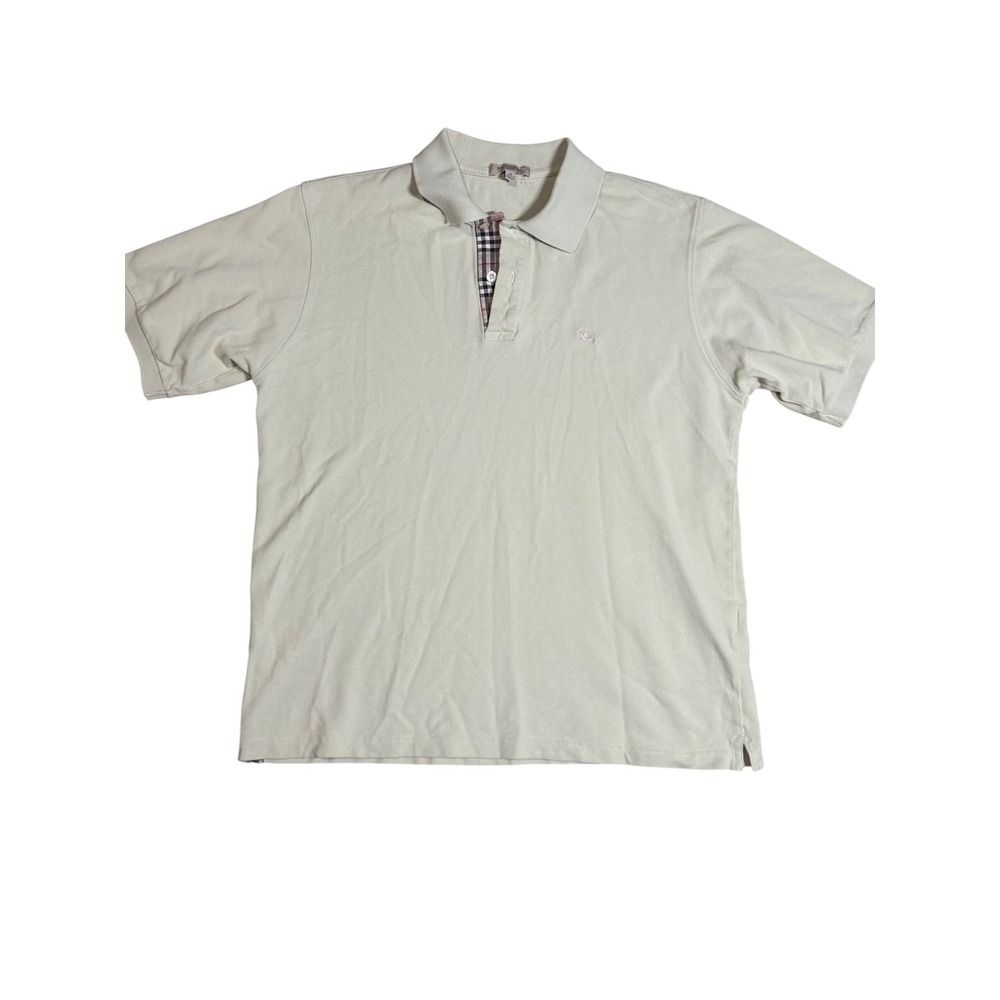Burberry London Mens Polo Shirt Green Nova Check Placket Cotton Pique Size M